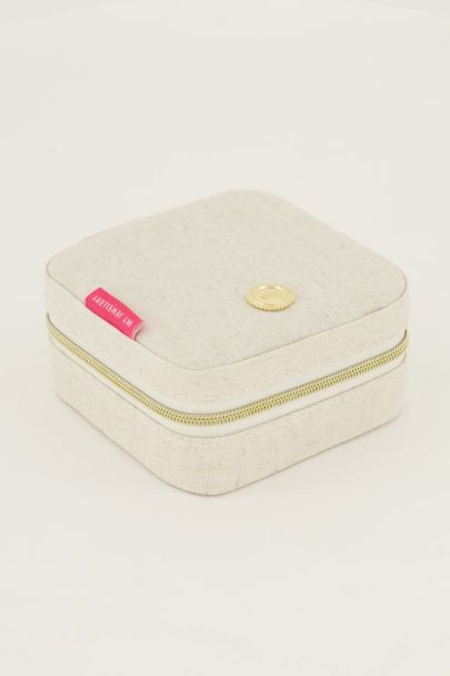 Beige linen look jewellery case small