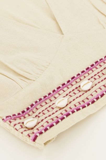 Beige linnen look top met schelpjes