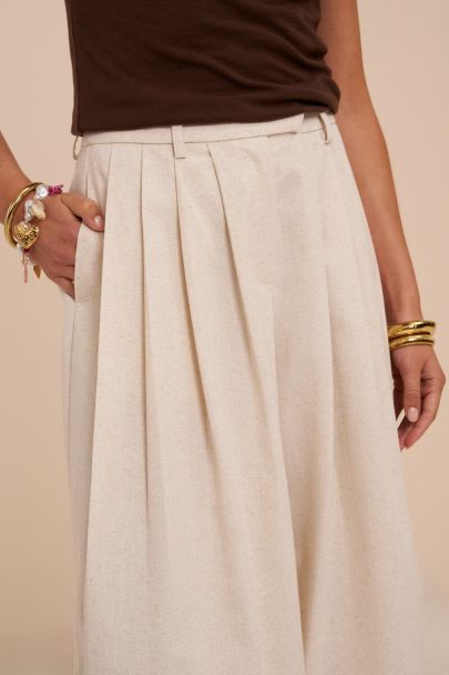 Beige pantalon in linnen look met plooien