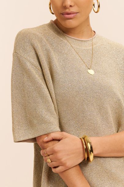 Beige lurex top met ronde hals