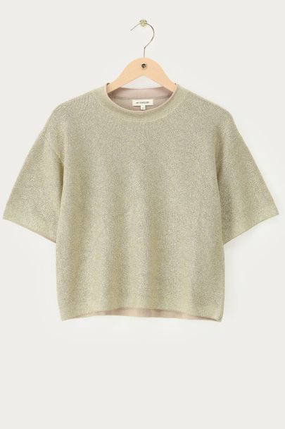 Beigefarbenes Lurex-Oberteil mit Rundhalsausschnitt