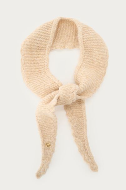 Beige mini gebreide sjaal met geschulpte rand