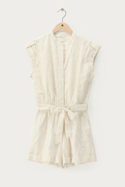 Beige playsuit met bloemen embroidery