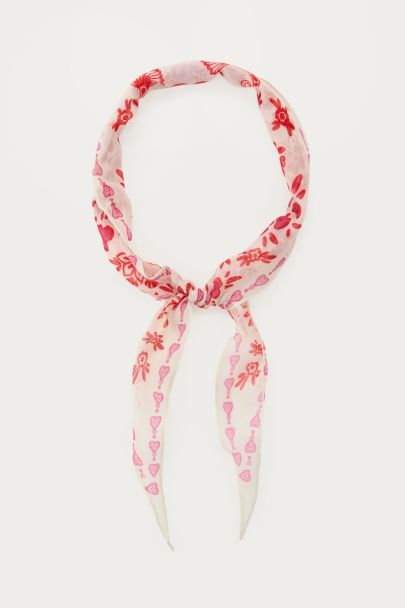 Beige scarf with red pink paisley print