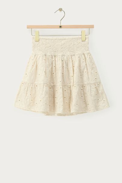 Jupe courte beige brodée à élastique