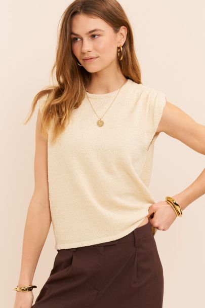 Beige mouwloze bouclé top