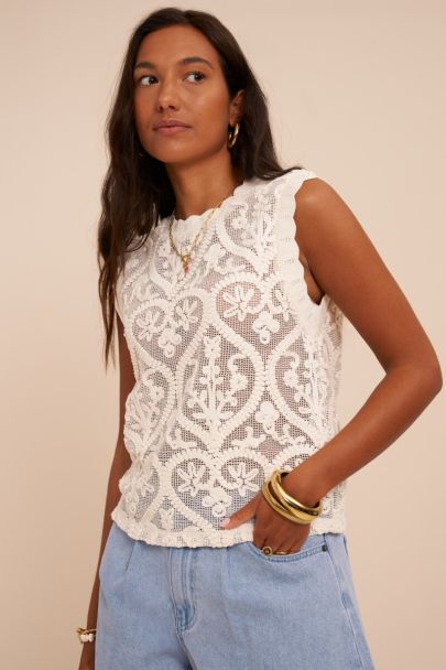 Beige sleeveless crochet top