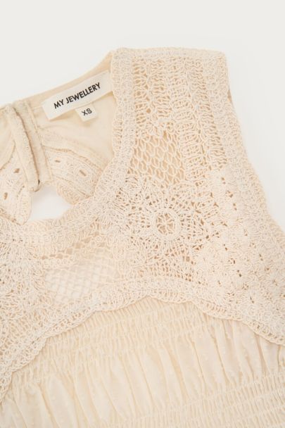Beige mouwloze top met crochet en open rug