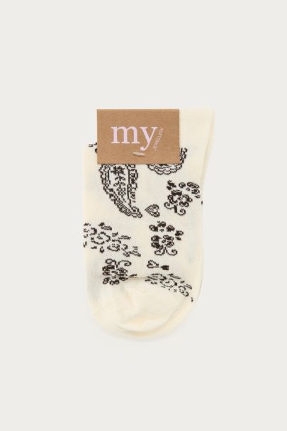 Chaussettes beiges à motif paisley
