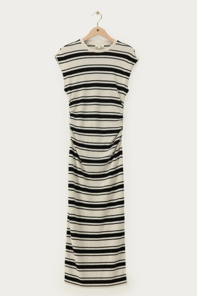 Beige gestreepte midi jurk
