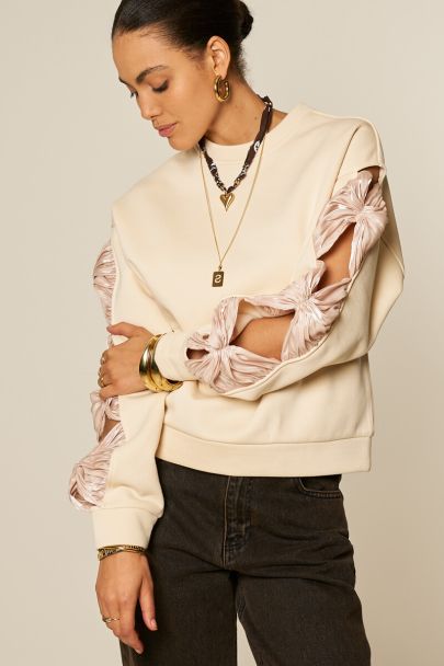Beige sweatshirt with satin bows