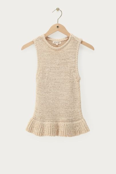 Top péplum en maille beige