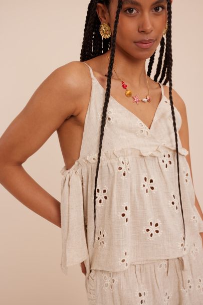 Beige triangle top with embroidery