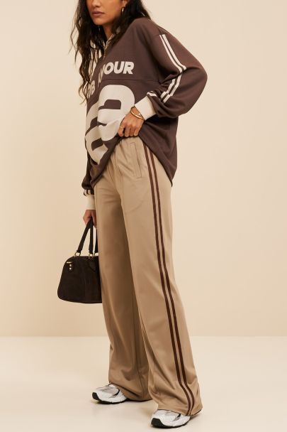 Beige wijde jogger broek met strepen