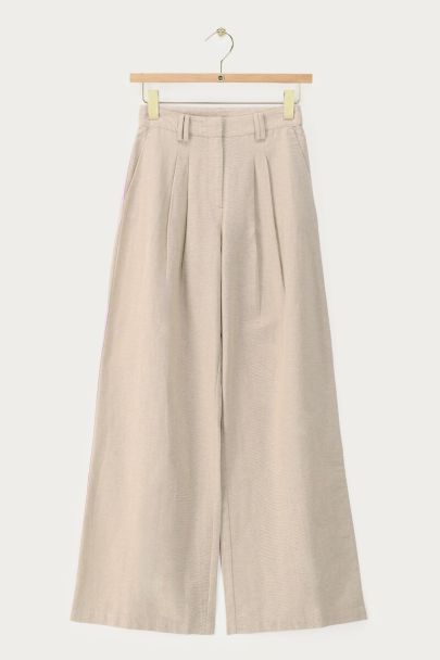 Pantalon beige large aspect lin