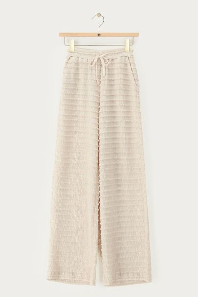 Pantalon large beige à taille élastique 