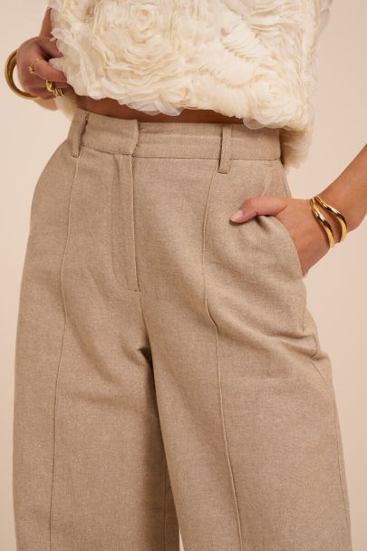 Pantalon large beige &agrave; plis 
