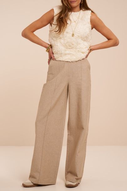 Pantalon large beige &agrave; plis 