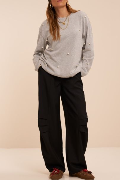 Zwarte barrel pantalon met naden