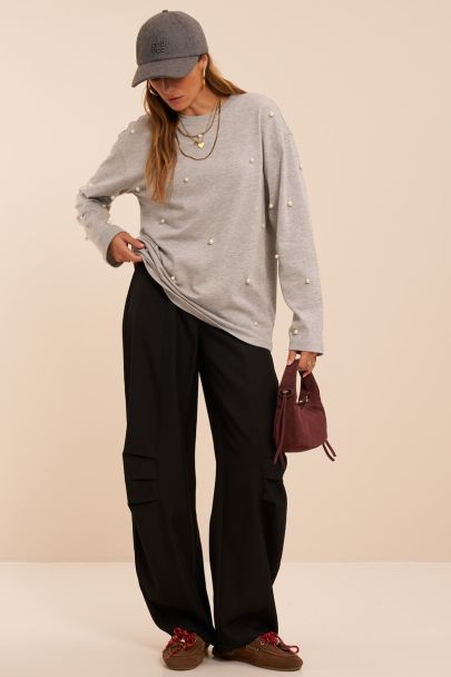 Zwarte barrel pantalon met naden