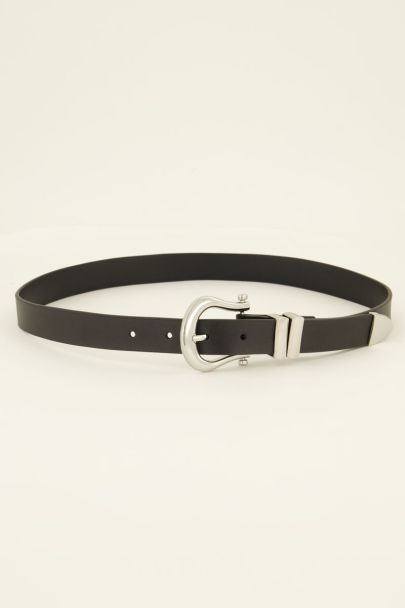Ceinture noire fine cuir boucle argentée