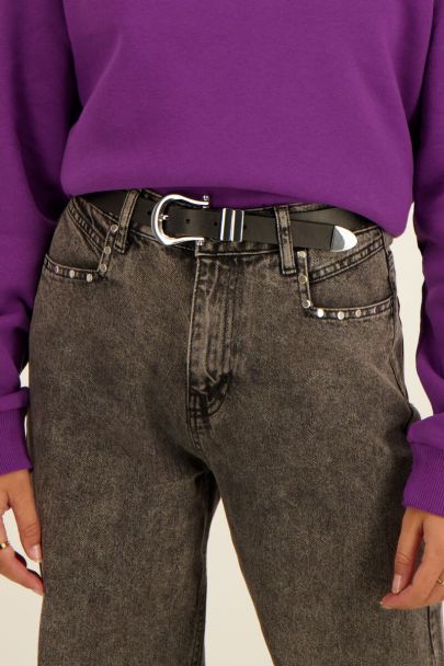 Ceinture noire fine cuir boucle argentée