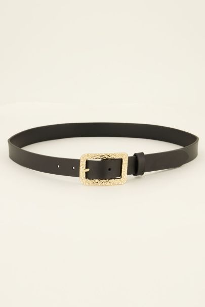 Ceinture noire en cuir boucle dorée