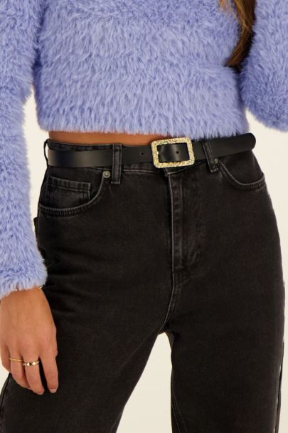 Ceinture noire en cuir boucle dorée