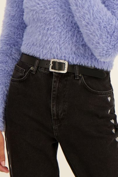 Ceinture noire cuir boucle argentée