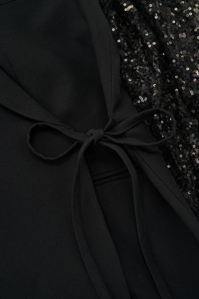 Black blazer dress with lace puff sleeves