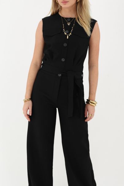 Black gilet jumpsuit with buttons