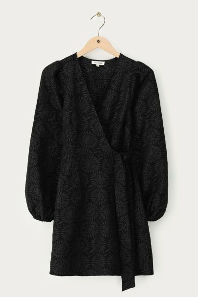 Zwarte jacquard jurk met zonnebloemen