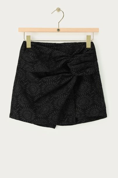 Schwarzer Jacquard-Skort mit Sonnenblumen