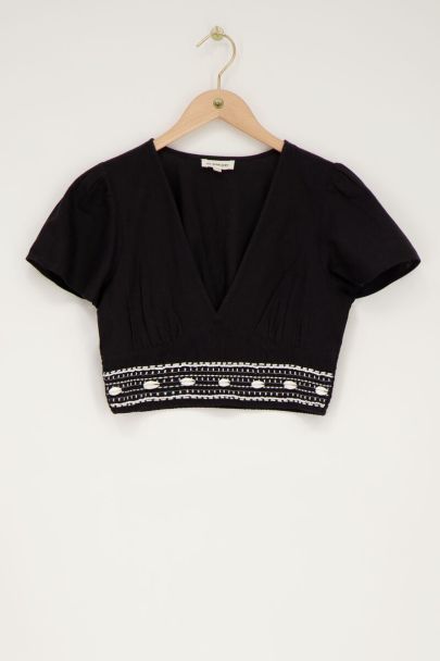 Top noir en lin avec coquillages 