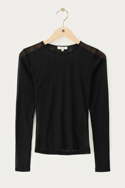 Zwarte mesh top met lange mouwen