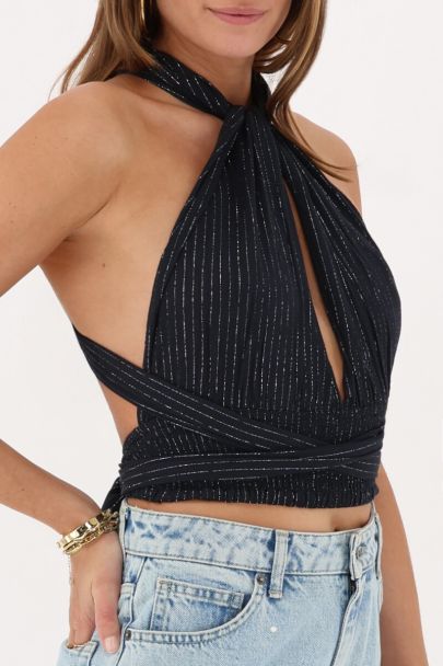 Zwarte multiway top met lurex