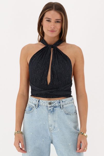 Zwarte multiway top met lurex