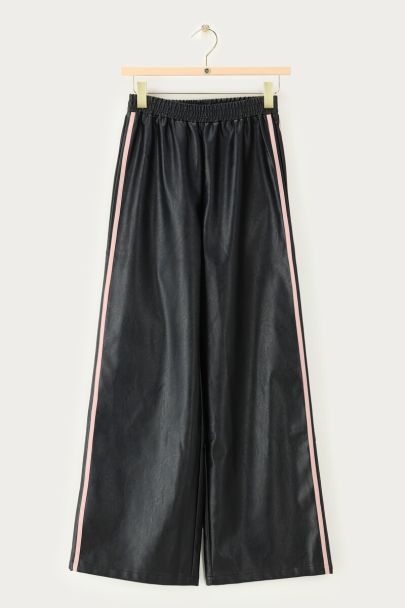 Zwarte PU wijde broek met tapes