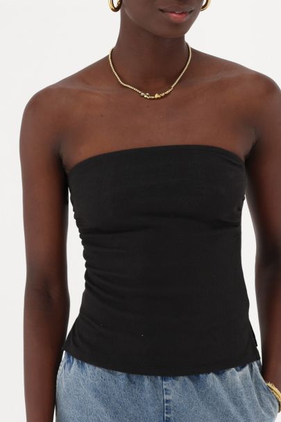 Zwarte strapless rib top