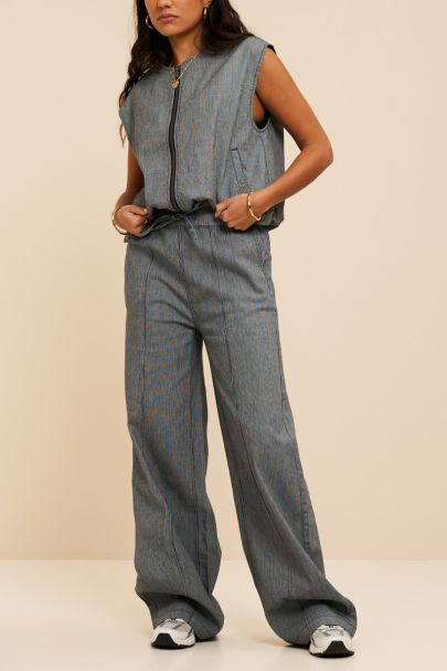 Zwart gestreepte pantalon met pintuck