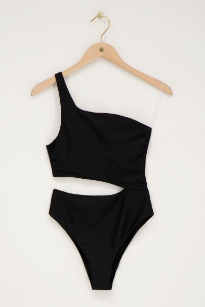 Zwart badpak one-shoulder met cut-out