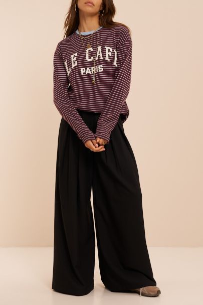 Pantalon large noir pliss&eacute;