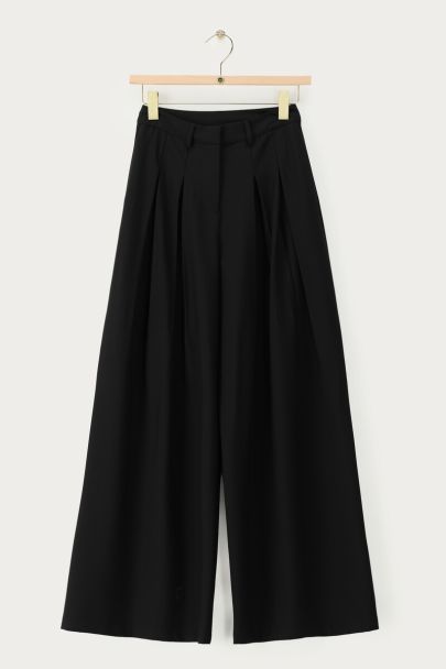 Pantalon large noir plissé