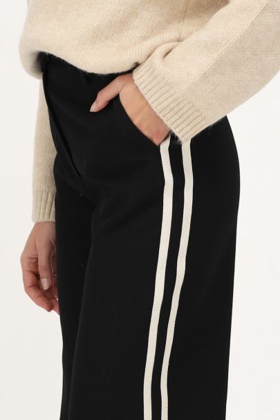 Zwarte wide leg pantalon met witte tape
