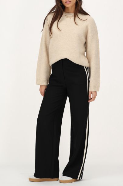 Zwarte wide leg pantalon met witte tape