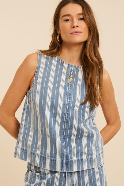Blue and white striped denim top