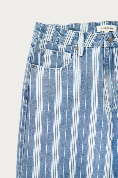 Blauw-wit gestreepte wide leg jeans