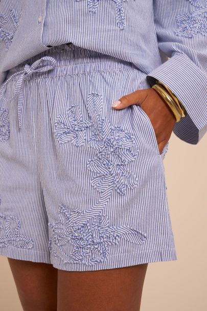 Blauw-wit gestreepte short met geborduurde details