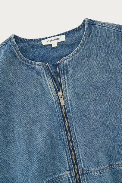 Blue denim balloon gilet with zipper