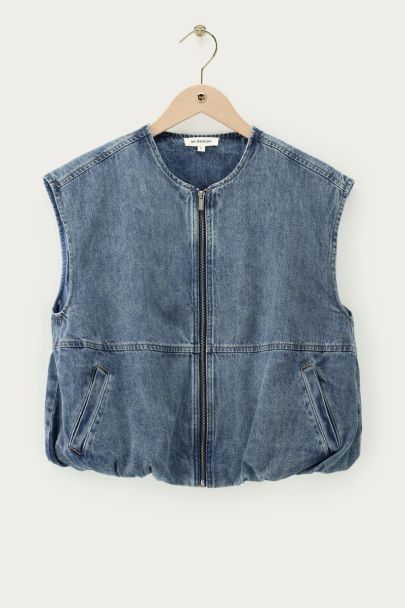 Blue denim balloon gilet with zipper